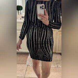 Black and Tan Sequin Striped Dress